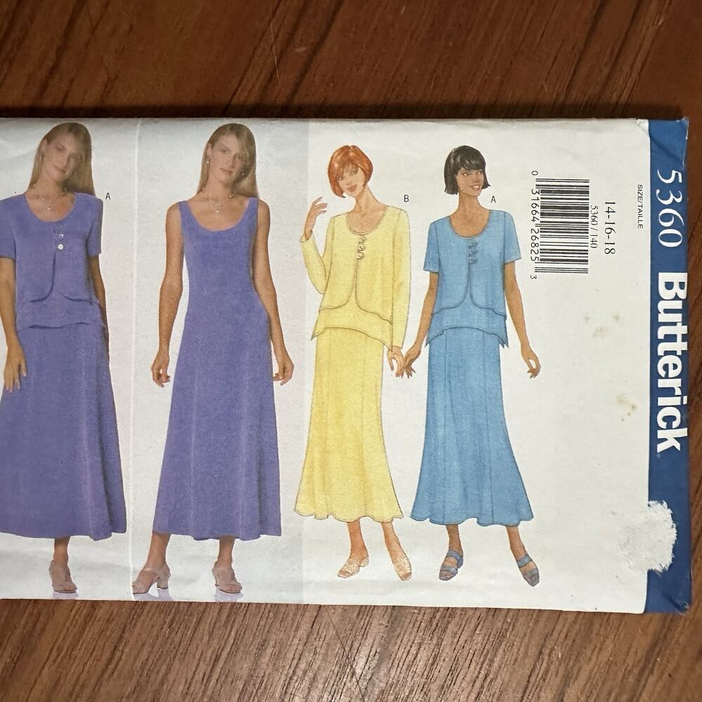 UNCUT Womens/Misses Easy Tops & Dresses Sewing Pattern Butterick 5360 SZ 14-18